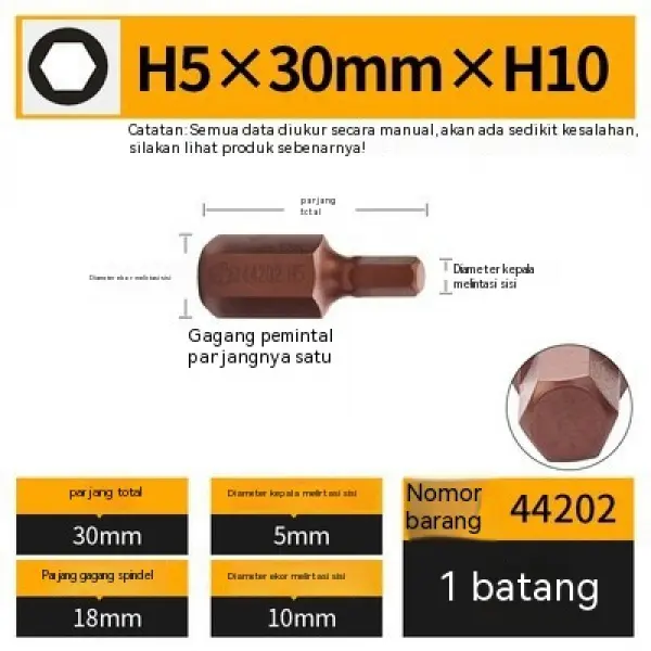BESTIR Kepala Obeng Heksagonal Kepala Obeng 10Mm Ujung Gesper Soket H10 Kunci Cepat 6 Sudut Alat Obeng 6