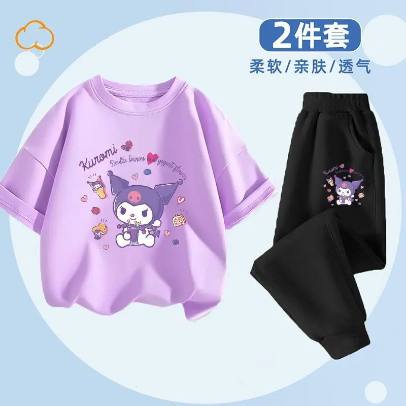 Kuromi Girls' Suit Two-piece Short-sleeved Trousers New Trendy Children's Suit