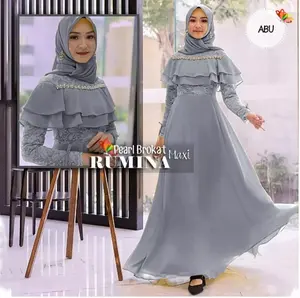 GAMIS BARUKAT RUMINAH  MAXI / UKURAN M~L~XL / GAMIS WANITA KONDANGAN / GAMIS PESTA  LEBARAN PIRAL TERMURAH / LONG DRESS / MUSLIM Lembut Tebal Mewah Grey Kuning