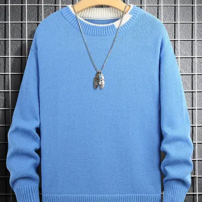 Light shops blue sweater outfit mens