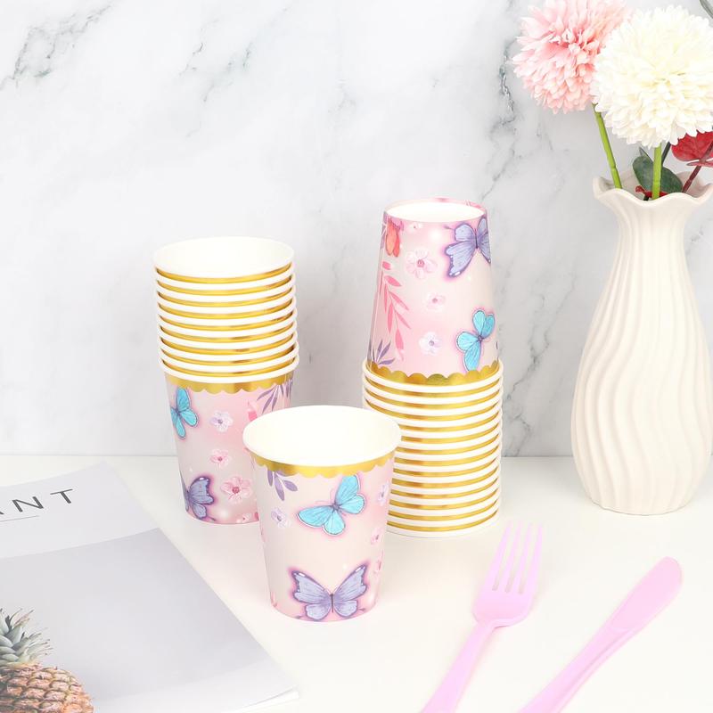 Product Introduction of Butterfly Pattern Disposable Paper Cup, 24pcs 9oz Disposable Paper Cup, Party Supplies for Home 11