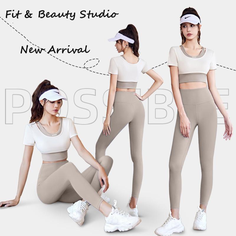 Bộ tập Gym Tập Yoga Top nữ big size có mút đệm may liền áo, Set tập gym Tập Thể Dục Chạy Bộ nữ tay ngắn co giãn thoáng khí mau khô  Sport  SET03