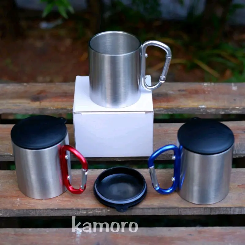 Gelas Carabiner Tutup - Cangkir Mug 220ml Stainless Steel 0