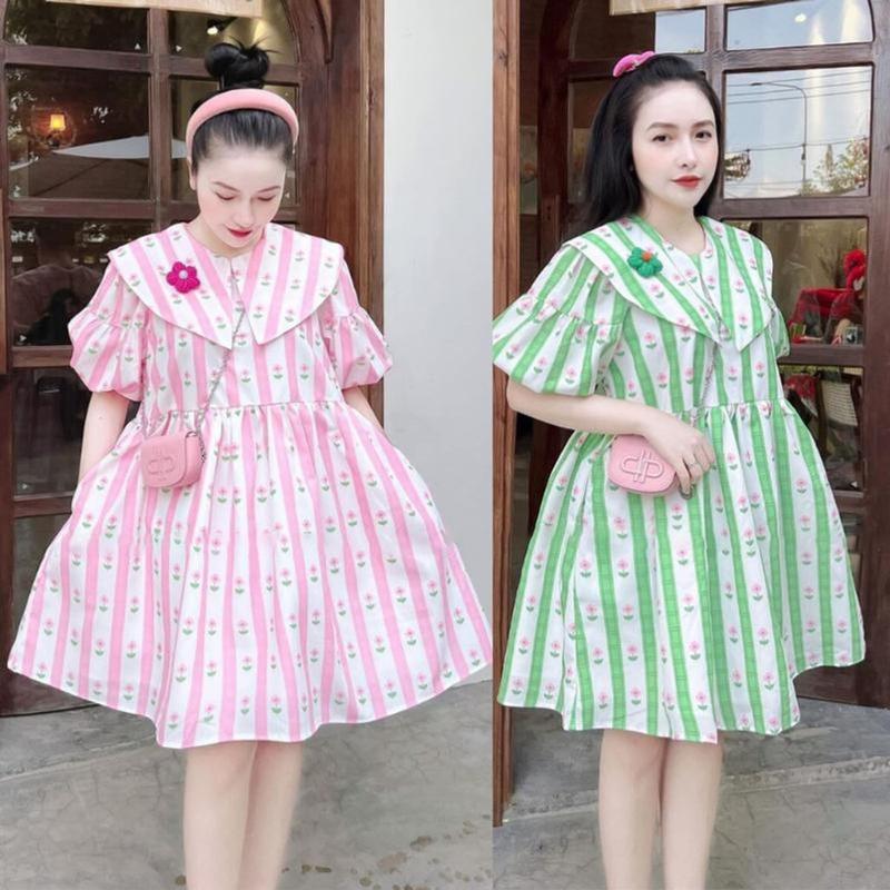 Đầm Babydoll Hoạ Tiết Hoa Nhí Nhiều Màu Cổ Bèo Siêu Dễ Thương Đầm Bông Baby Doll Cổ Bẻ Đính Bông Tay Bồng MiHi shopping