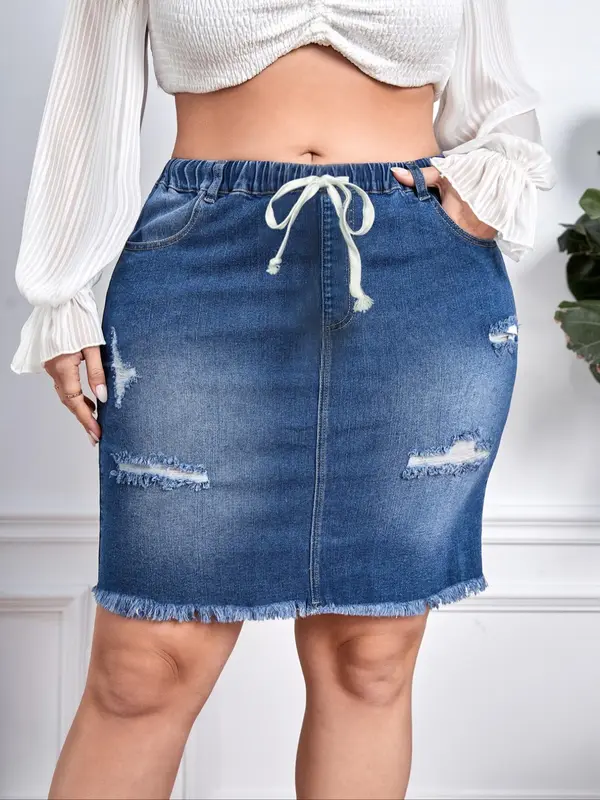 Women's Denim Skirt, Fashion Casual Pocket Design Skirt for Daily Outdoor Wear, Women Bottoms for Summer, Womenswear 0