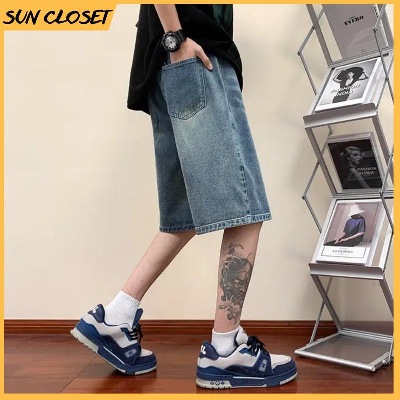Quần short jean nam nữ SUN CLOSET S2 Wash Xanh Đậm đa dạng mẫu mã năng động thoải mái Menswear Ong Pants Có Túi Loang 6