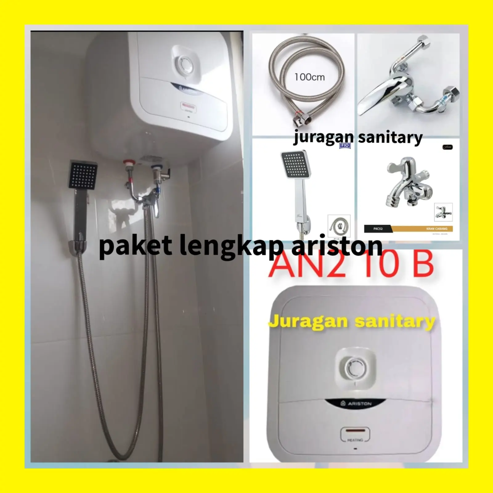 Paket Water Heater Ariston 10liter Lengkap Tinggal Pasang Tanpa Bobok Kabel Listrik