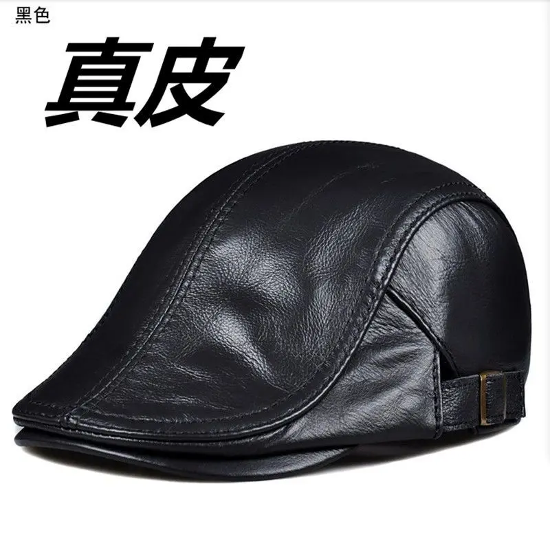Mũ Nồi Da Thật Cho Nam Và Nữ, Mũ Da Bò Mỏng Ấm Áp, Có Đỉnh, Mũ Phía Trước, Hipster Hàn Quốc, Mùa Đông Cap Hat