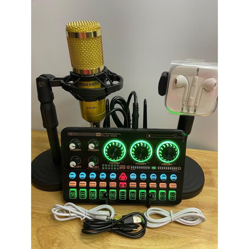 Bộ Mic hát thu âm Live stream soucad K900 và Mic Bm900 kèm tai nghe và giá đỡ Mic giá đỡ điện thoại bảo hành 6 tháng nha khách ơi Bluetooth