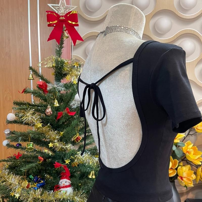 MB - ACT15 - Áo thun croptop tay ngắn hở lưng có dây cột nhiều màu