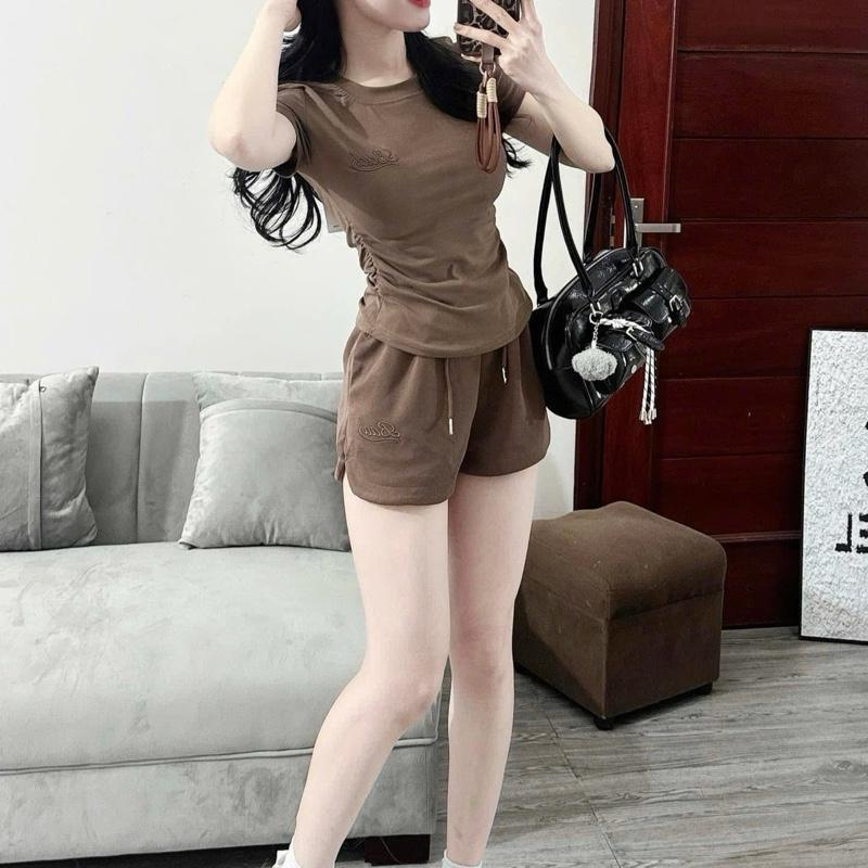Set bộ BAD thêu Đồ Nữ Trơn Basic Ôm Body Áo Nhún Rúm Eo Ngắn Tay Mix Quần Đùi (BỘ NHÚN EO TRƠN) 6