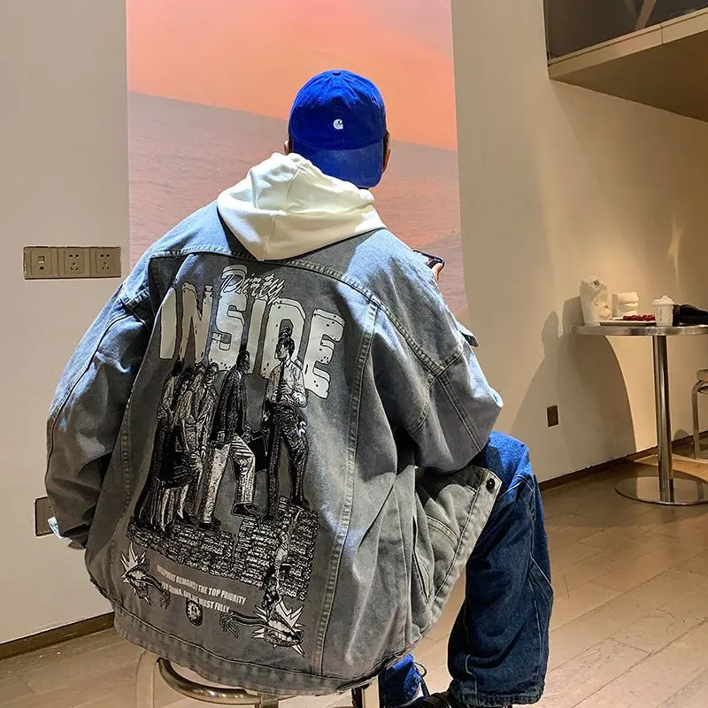 Áo Khoác Denim Ngoại Cỡ, Bờ Tây, Dành Cho Nam Giới, Thích Hợp Cho Mùa Xuân Và Mùa Thu, Phong Cách Đường Phố Cao Cấp Mỹ, Thương Hiệu Thời Trang Tạo Cảm Giác, Áo Khoác Baroque