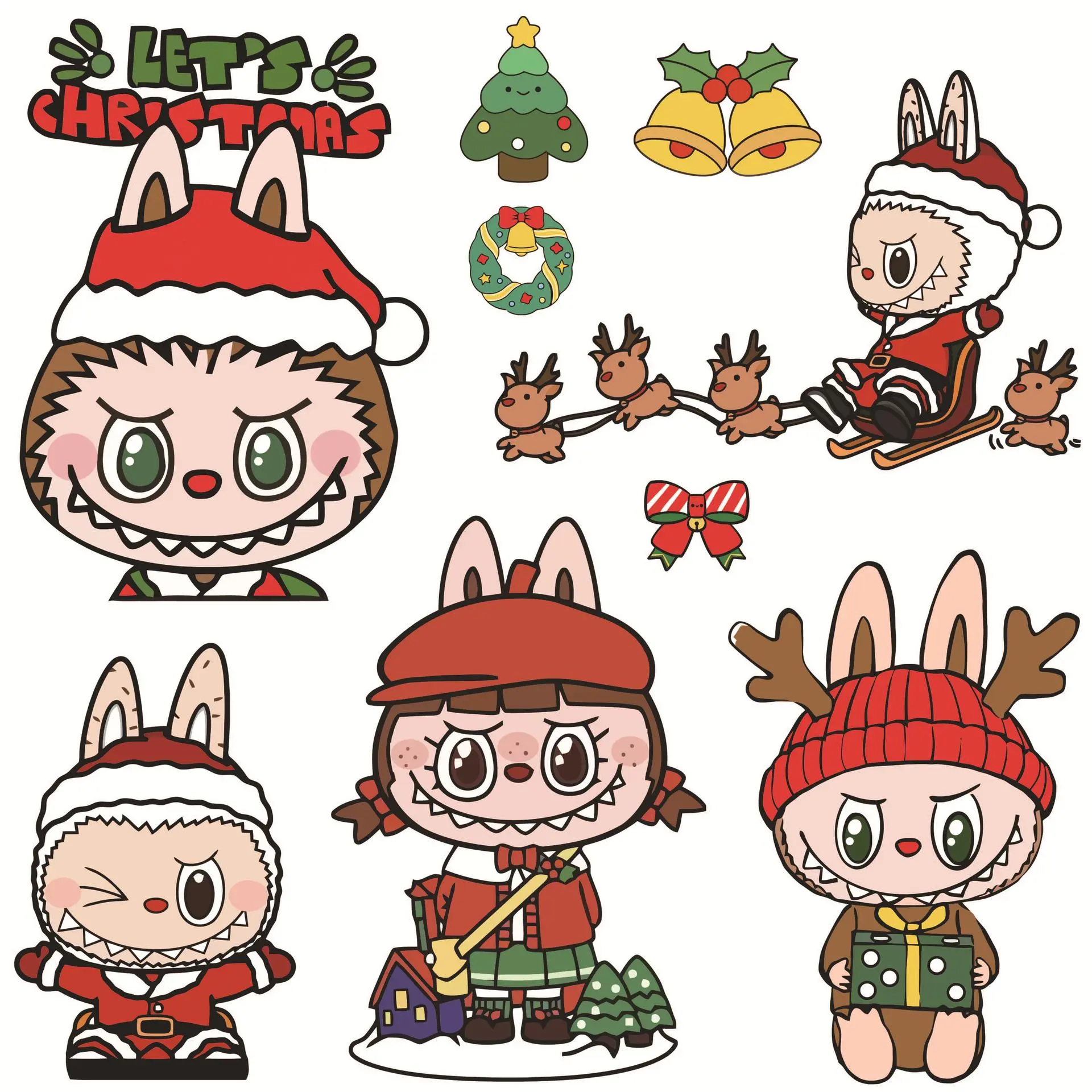 Christmas cartoon sticker labubu sticker decoration motorcycle car by and window sticker LABUBU Christmas wall sticker