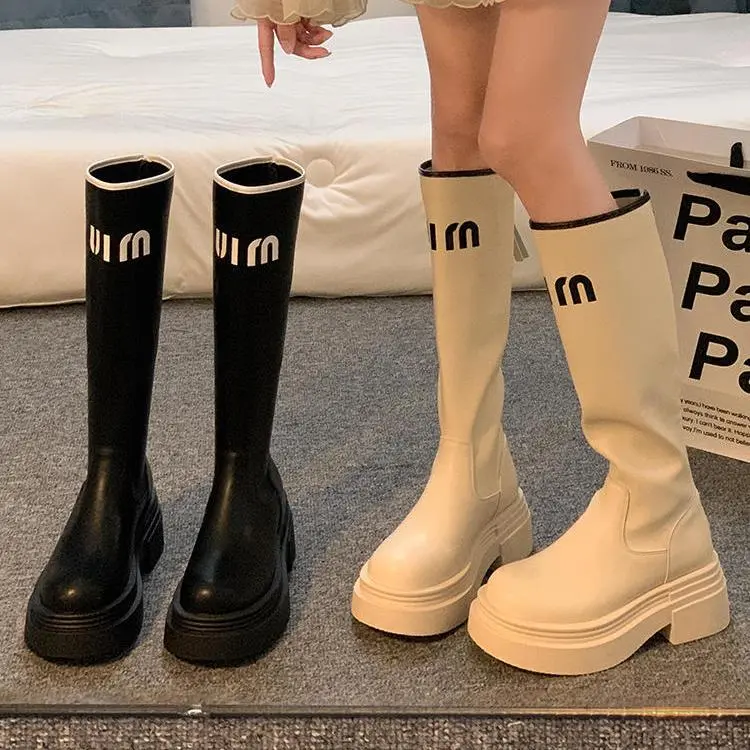 Bốt Dài, Uniti, Dưới Đầu Gối, Dành Cho Nữ, Thời Trang Mới Mùa Thu 2024, Phong Cách Cổ Điển Và Đẹp Trai, Gót Chunky, Dễ Phối Đồ, Bốt Mỏng Tuyệt Vời Boot Shoes GiàY