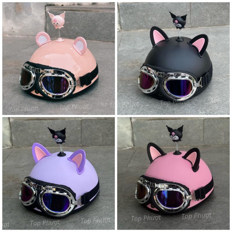Mũ bảo hiểm 1/2 kính uv, phi công kèm phụ kiện Kuromi gắn cute, dễ thương - Hàng chính hãng SRT cao cấp