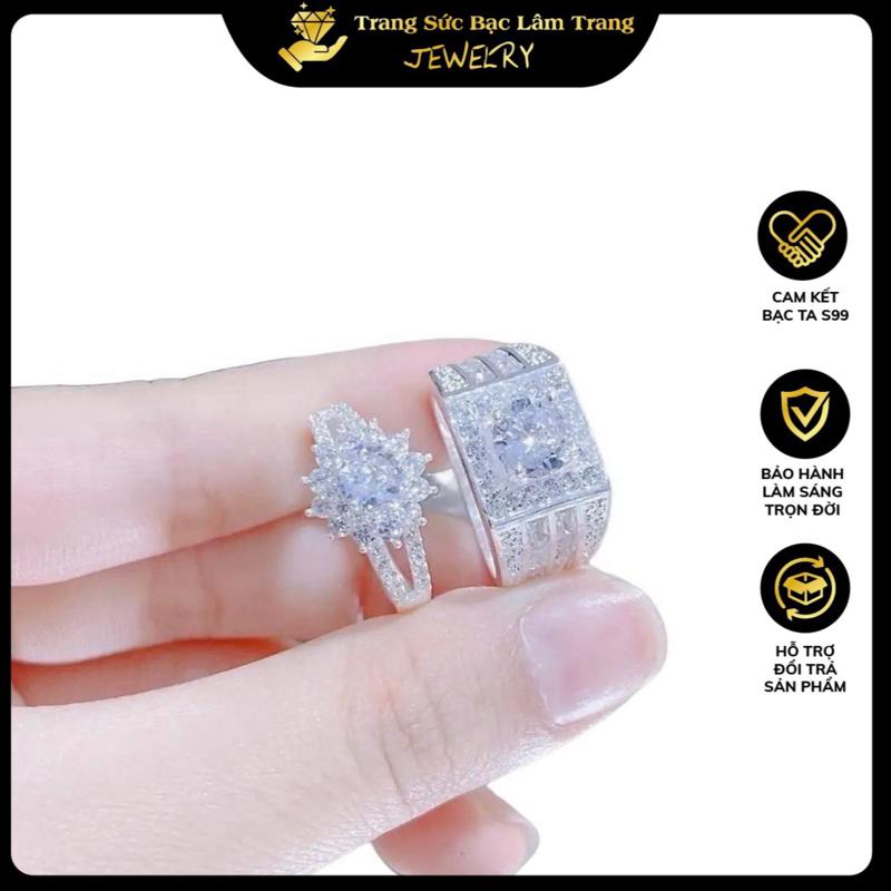 Nhẫn đôi bạc ta bản to sang chảnh LTJ 466 Tốt đẹp Voi Hoa Hoa Sen