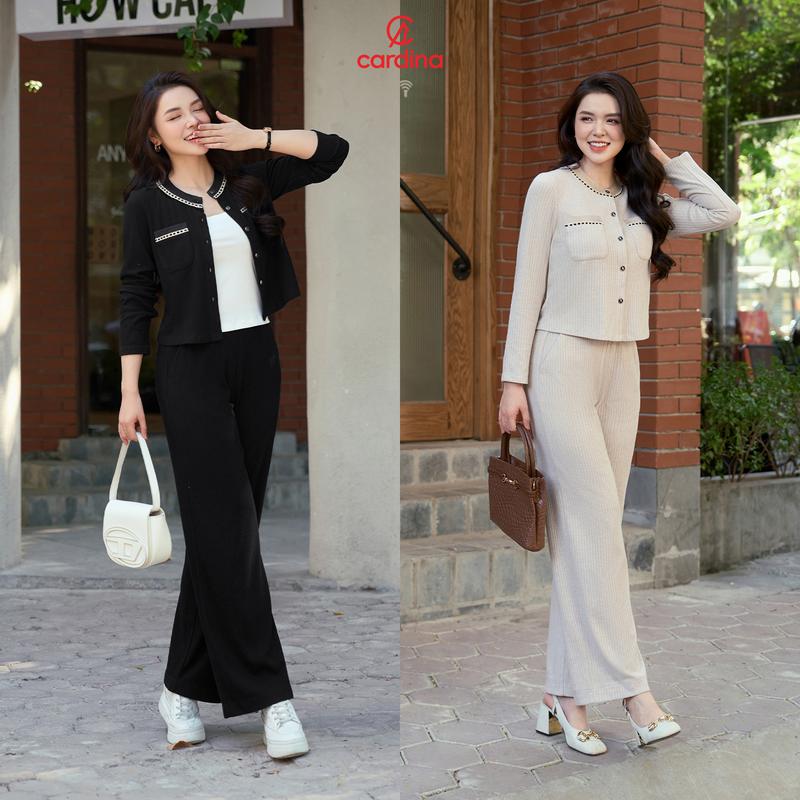 Bộ đồ nữ Cardina chất liệu len nhung thiết kế quần suông phối dây viền phong cách thanh lịch sang trọng Y25 4BTD03 4
