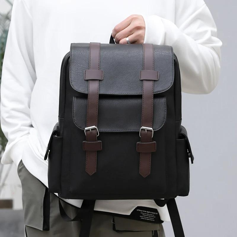 Product Introduction of Men's Backpack PU Leather Bagpack Large Laptop Backpacks Travel Multi Male  Black Schoolbag College Style 19