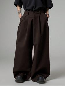 メンズ 無地 ワイドレッグ ドラッグパンツ、ゆったりストリートファッション カジュアルポケットパンツ、オールシーズン対応のトレンディボトムス