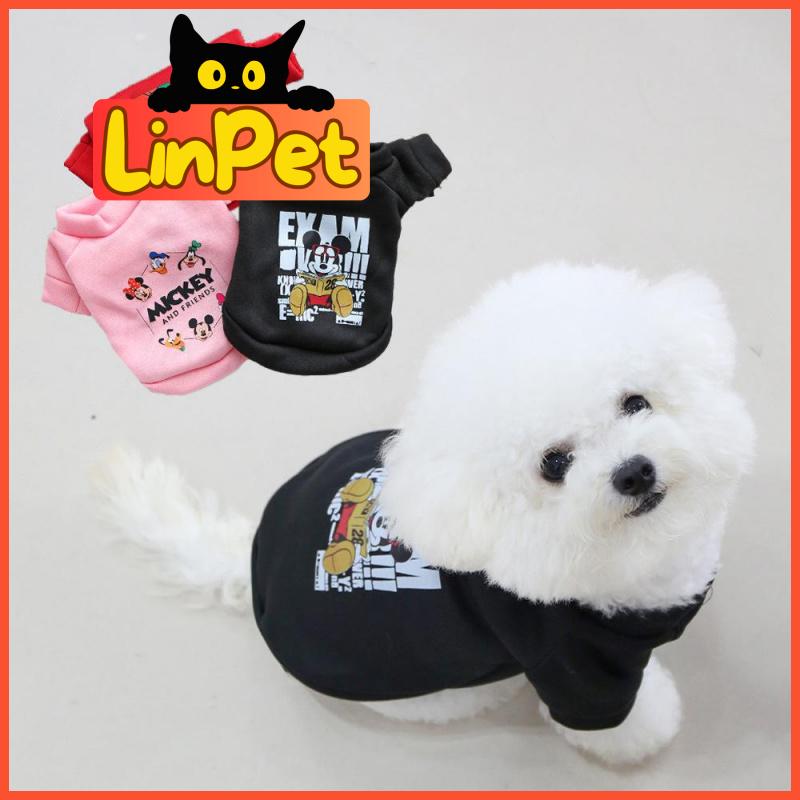 LINPET-In Stock Autumn and Winter Pet Clothes Cartoon Mickey round Neck Sweater Fleece-lined Cat for Common Dogs Clothes Small Dog 0