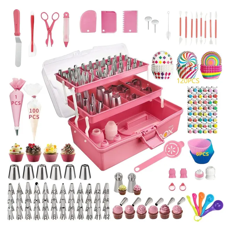 Cake Decorating Tool Set, 378pcs/set Cake Decorating Nozzle & Pastry Bag & Scraper & Other Accessories, Baking Tool Set for Beginners & Professionals, Best Friend Gifts 0