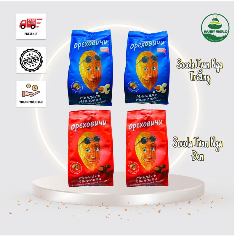 Combo 2 túi Kẹo Socola Hạnh Nhân Ivan Nga - 400g - 98 cái - Thơm -Ngon - Giòn. Snack Thức Ăn Chocolate Sô Cô La Food Ăn Vặt socola bọchạnhnhân