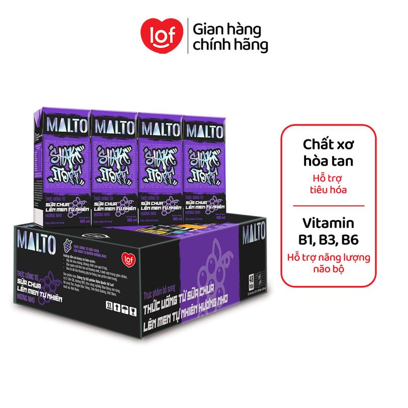 [Bao bì mới] MALTO Sữa chua lên men tự nhiên Malto Shake It Off hương nho thùng 48 hộp x 180ml-ST 2