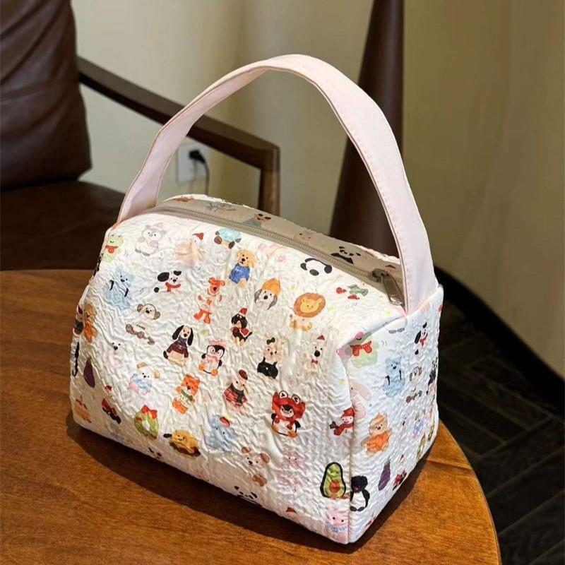 Pouch Lucu Style Korea / Tempat Penyimanan Makeup Cute Soft/travel Organizer Makeup Kosmetik Tempat Pensil Motif Dengan Tali Jinjing