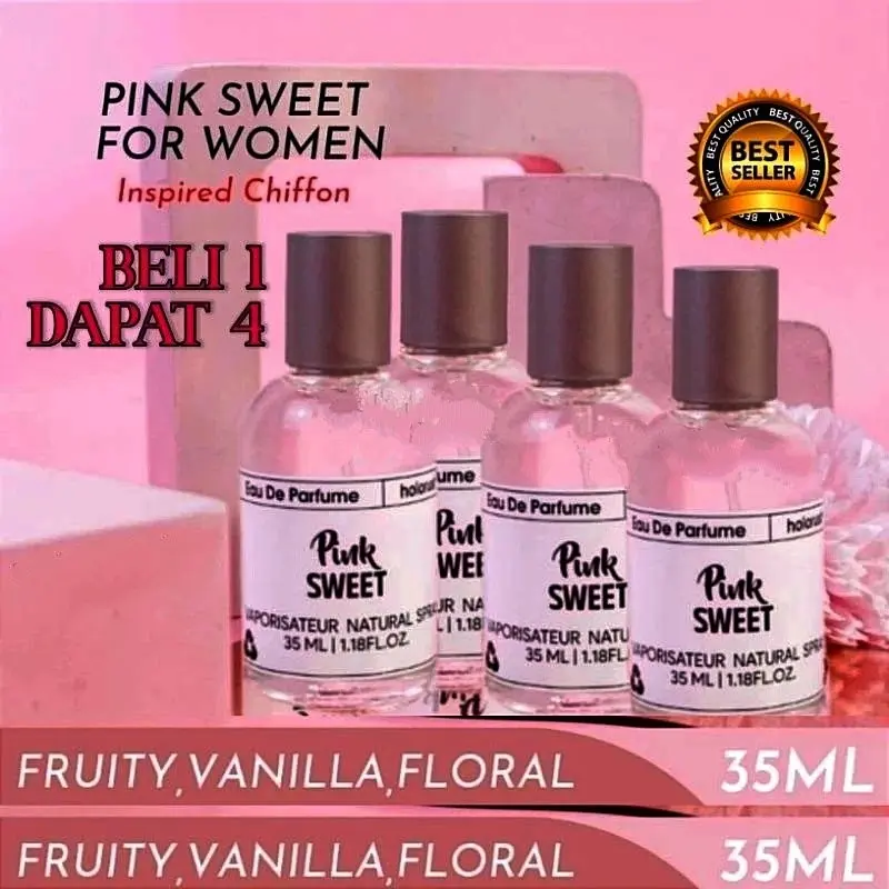 BELI 1 DAPAT 4 PCS HOROLUSH PINK SWEET PARFUM WANITA TERLARIS NO. 1 WANGI TAHAN LAMA 30 ML octarine