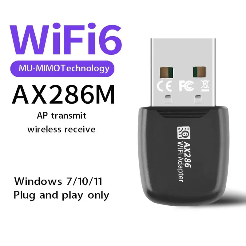 USB 286Mbps WiFi6 Wireless Adapter, 1 Count Wireless LAN Adapter, 2.4G Hertz Desktop Laptop WiFi Dongle Support 802.11ax Wireless Protocol 4