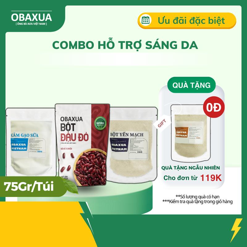 Combo 3 Túi Bột : Bột Đậu Đỏ, Bột Yến Mạch, Bột Cám Gạo Obaxua ( 75gr/túi) Skincare Mask bột đắp mặt nạ