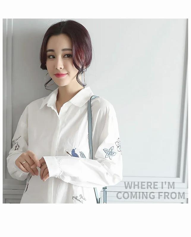 Product Introduction of Áo Sơ Mi Trắng Cho Nữ, Áo Sơ Mi Cotton Dài Tay, Thời Trang Mùa Hè, Thêu Hoa 20