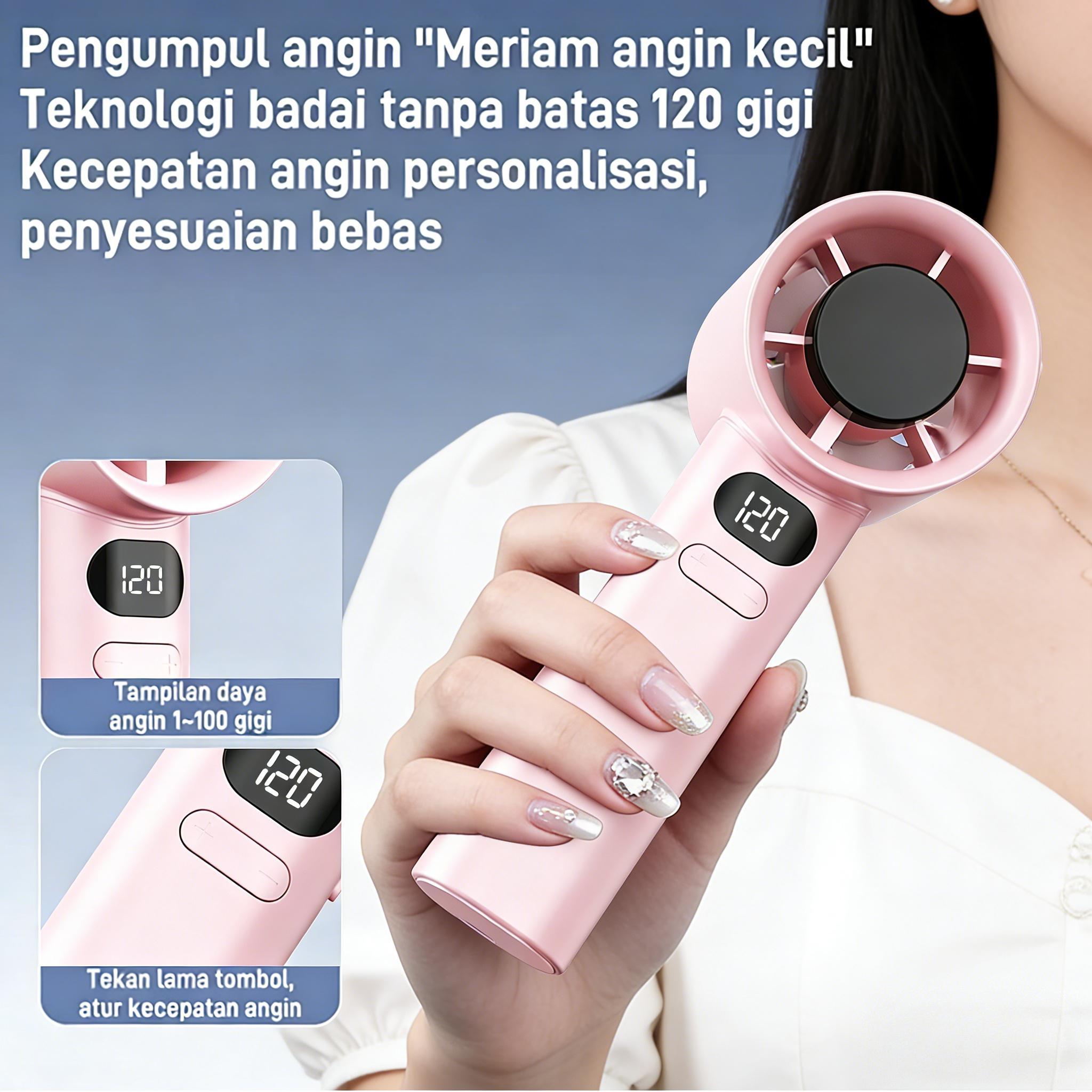 COD 2026 Kipas Angin Mini Portable Genggam - Kuat Angin Kecil dengan Tali Gantungan untuk Anak Sekolah Murah kipas angin mini kuat tahan lama 24 jam usb kipas angin mini 16500RPM 120 gear wind hight-speed kipas angin digital display adjustable fan