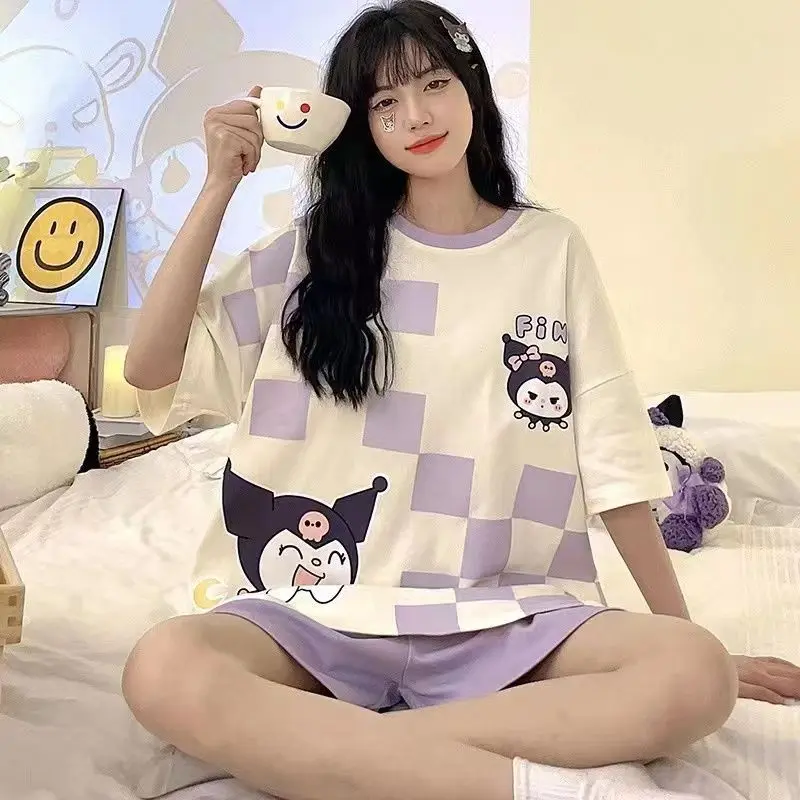 Đồ Ngủ Cho Nữ, Bộ Đồ Ngắn Tay Và Quần Đùi Mùa Hè, Dáng Rộng Vừa Vặn, Phong Cách Hàn Quốc, Thiết Kế Hoạt Hình Dễ Thương, Thường Ngày, Thích Hợp Mặc Nhà, Đồ Ngủ Nữ, Đồ Ngủ Dễ Thương, Hàng Mới Về Áo Top