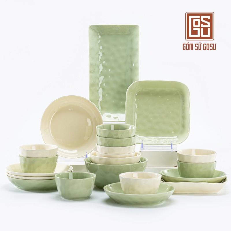 Bộ Bát Đĩa Chén Dĩa Cao Cấp Gosu Màu Kem Bơ Trang Nhã Men Sáng Bóng Sang Trọng