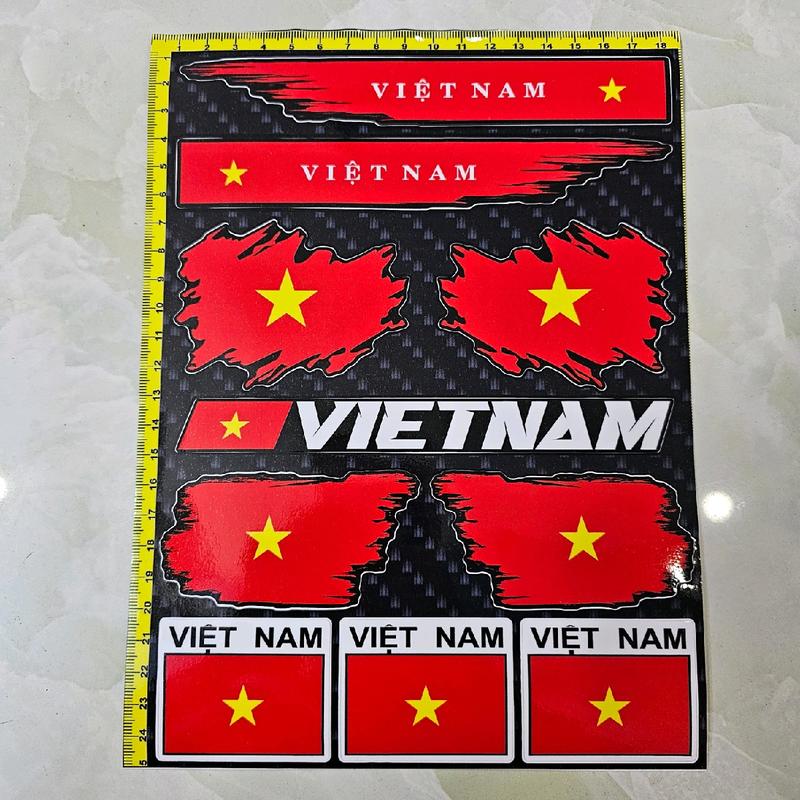 Trọn bộ tem sticker logo lá cờ viet nam dán trang trí xe máy 18x25cm, điện thoại, dán mọi nơi Nhãn Dán Decal