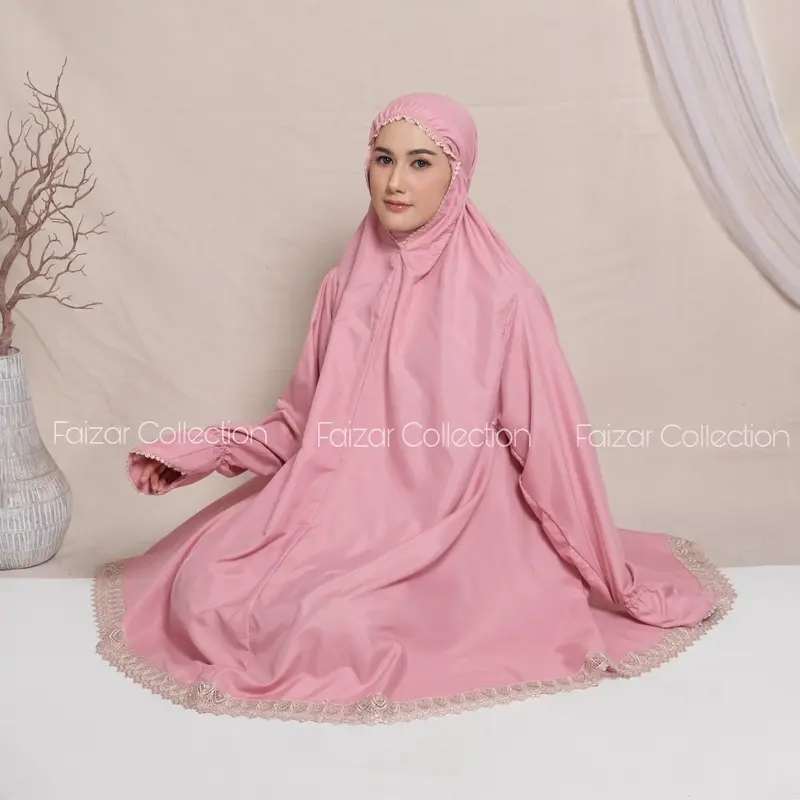 Mukena Dewasa Stelan Berlengan Umroh Dan Haji Katun Premium Haji Muslim Putih 5