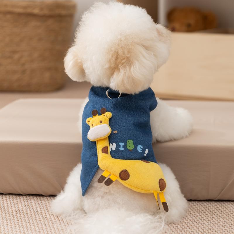  Quần áo cho chó áo vest denim hươu cao cổ mùa xuân và mùa thu thích hợp cho chó Nhỏ như Bichon Teddy dây xích bán buôn quần áo cho thú cưng 
