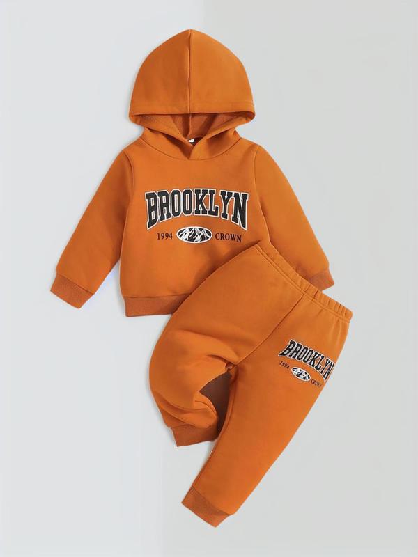 Baby's 2pcs Letter Print Hoodie & Jogger Pants Set, Long Sleeve Hooded Top & Elastic Waist Sweatpants, Casual Spring & Fall Outfits Clothes For Infant Toddler Kids 1