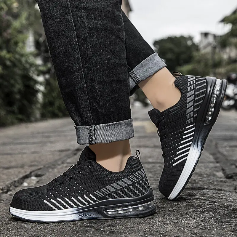Giày Bảo Hộ Lao Động, Flyknit, Thoáng Khí, Chống Va Đập, Bảo Vệ Ngón Chân Thép Cho Nam, Thời Trang Và Dễ Phối Đồ, Nhẹ, Thích Hợp Đi Làm, Bảo Vệ An Toàn 7