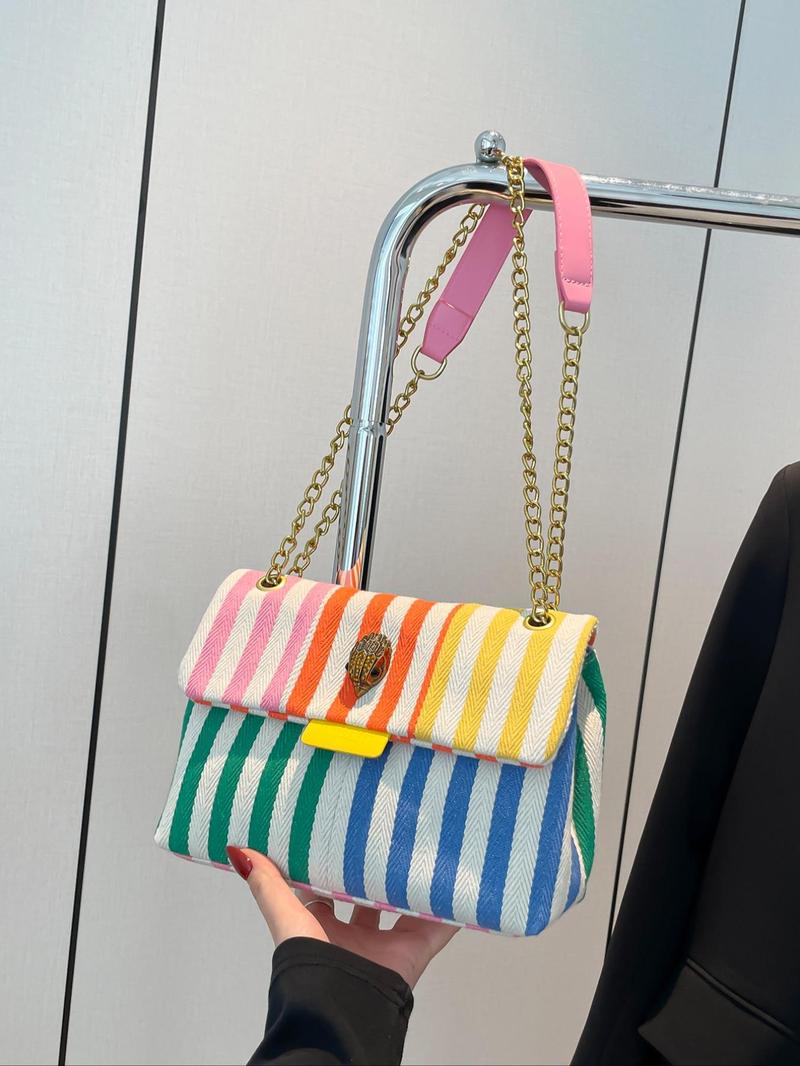 Product Introduction of Women's Fashionable Colorful Striped Pattern Crossbody Bag, Casual Versatile Zipper Shoulder Bag for Daily Used, Trendy All-match Commuter Bag 5