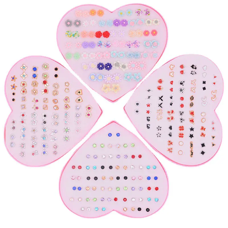 Set anting-anting plastik hypoallergenic untuk wanita dan kanak-kanak perempuan, 1 set, comel, indah, pelbagai warna, kartun, barang kemas, hadiah perkahwinan dan Krismas Earrings Jewelry