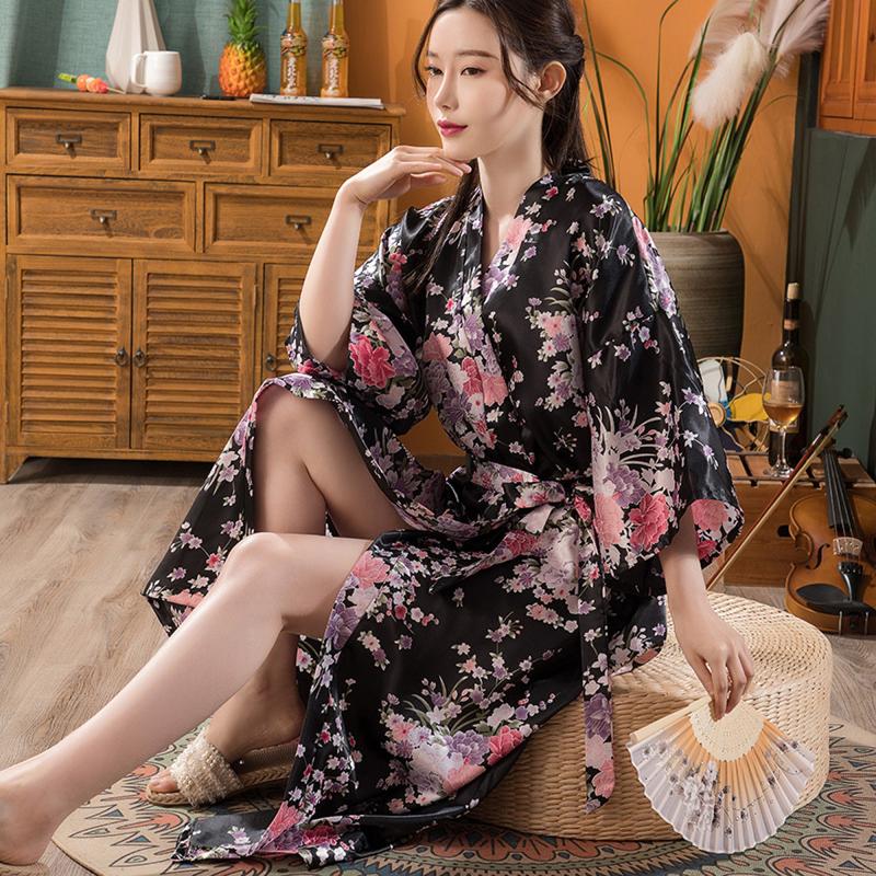 Váy Ngủ Nữ Chất Liệu Như Lụa Váy Kimono Thiết Kế Hoa Áo Cardigan Mỏng Thích Hợp Cho Mùa Hè Áo Choàng Tắm Dài Gợi Cảm Shop BabyBub VN Quốc Tế Thương