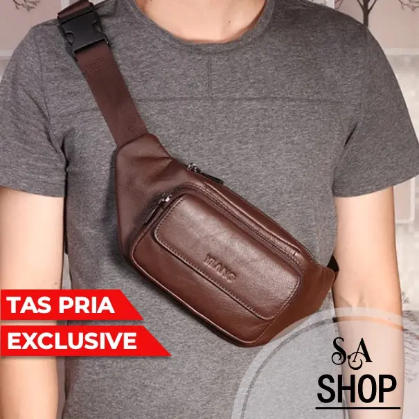 Waist Bag Pria Tas Slempang Pinggang Kulit Sintetis Tebal Import waterproof Waistbag