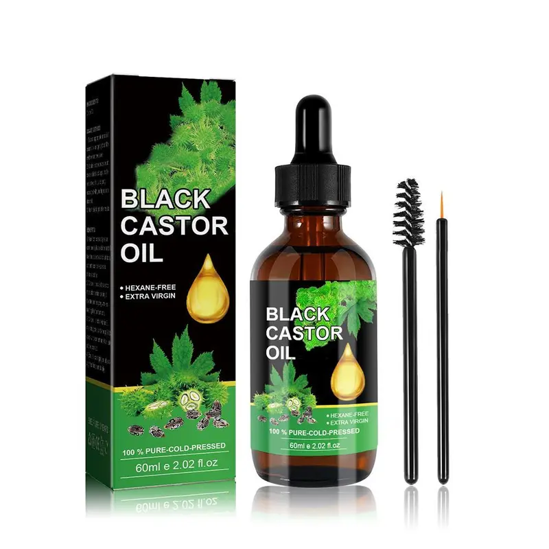 Minyak Jarak 60ml Minyak Jarak Hitam Jamaika Pertumbuhan Dan Pelembab Bulu Mata, Alis Dan Rambut Perawatan Lembut Untuk Akar Rambut Untuk Mencegah Rambut Rontok 100% Murni Ditekan Dingin Ekstraksi Organik Alami Murni Sikat Bulu Mata Portabel 0