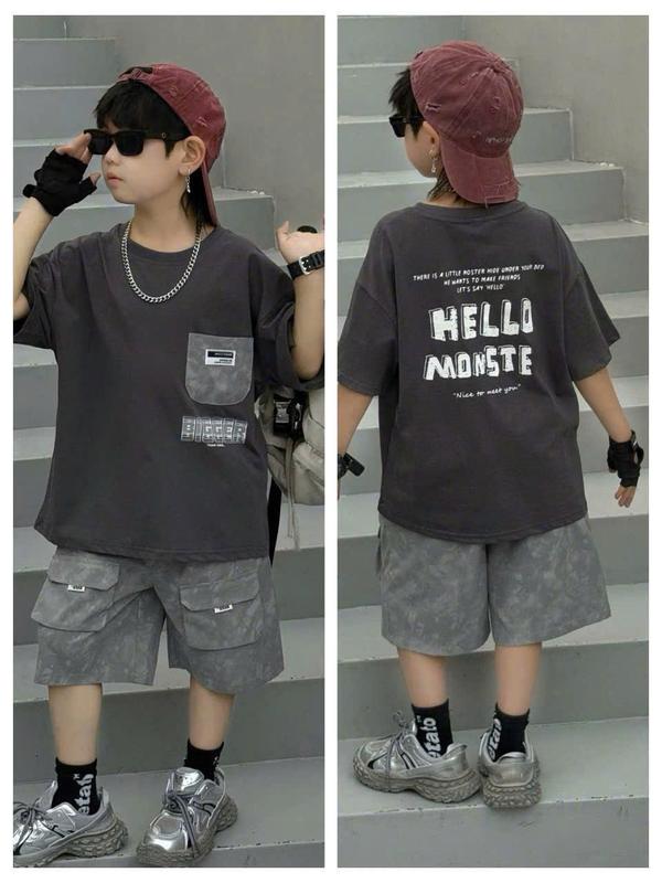 (Mon kids) Bộ Quần Áo Cộc Tay Túi Hộp Chữ Hello Chất Cotton Co Giãn 4 Chiều Mềm Mại Cho Bé trai từ 17 - 60kg bococtay  các sét quần áo cho bé trai phongcach2025