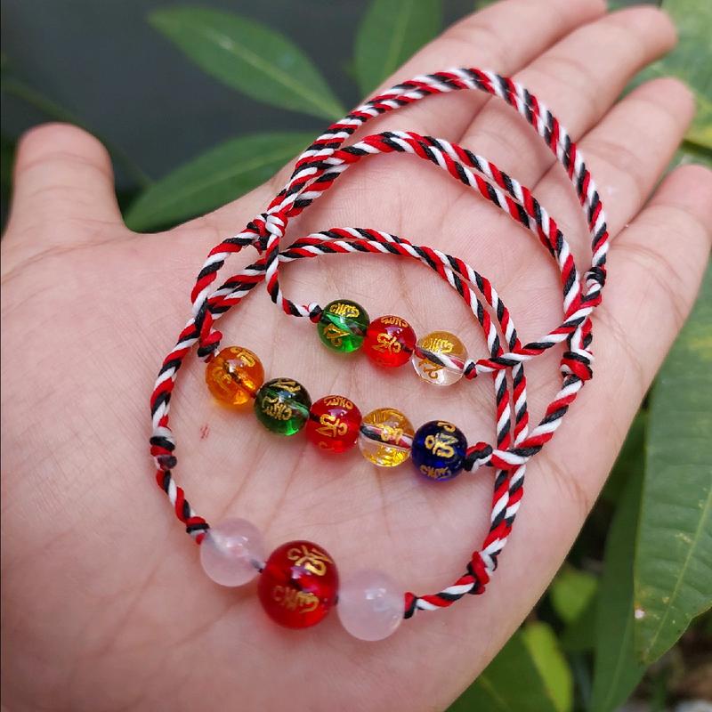 April Gallery - Paket 3 Gelang Tridatu Mantra Panca Rose Cinta Perempuan Laki-laki Batu Aksesoris Benang Putih Bracelet 3