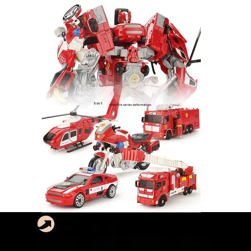 Alloy Fire Truck Transformable Toy For Children Transformable Police Car Fire Truck Motorcycle Helicopter Ladder Car Transformable Toy