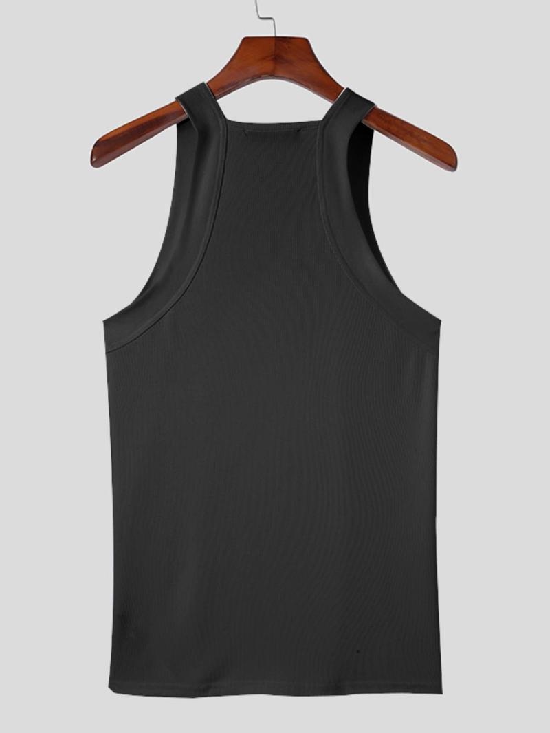 Product Introduction of Men's Solid Square Neck Tank Top, Slim Casual Sleeveless Top for Summer, Men's Clothing for Daily Wear 9