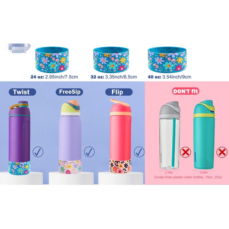 7.5cm & 9cm silicone water bottle boot for owala 24oz 40oz, anti-slip protective sleeve bottom bumper protector for freeshi, twist Cover Cup Drinkware Mug Tumbler Colorful 2